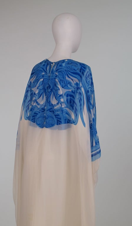 Blue & white silk chiffon caftan 1970s Adelaide of Capri 4