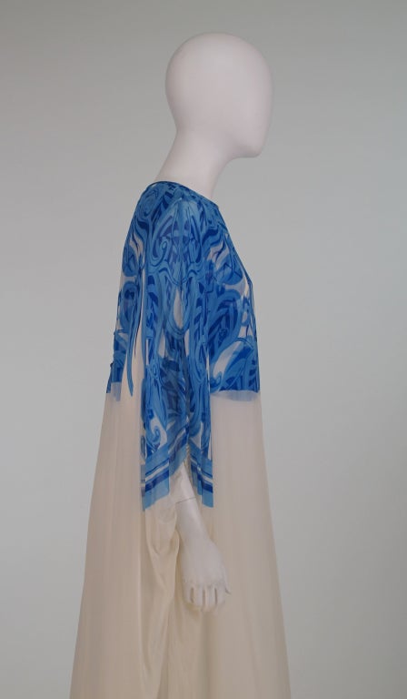 Blue & white silk chiffon caftan 1970s Adelaide of Capri 5