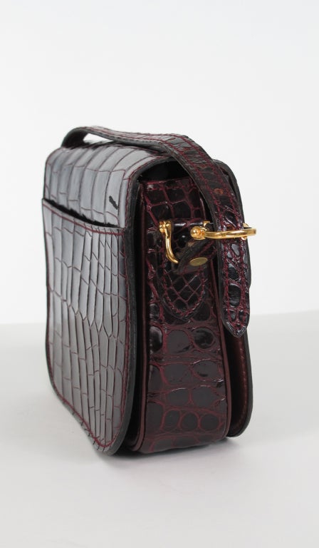 1970s Celine, Paris burgundy alligator handbag 2