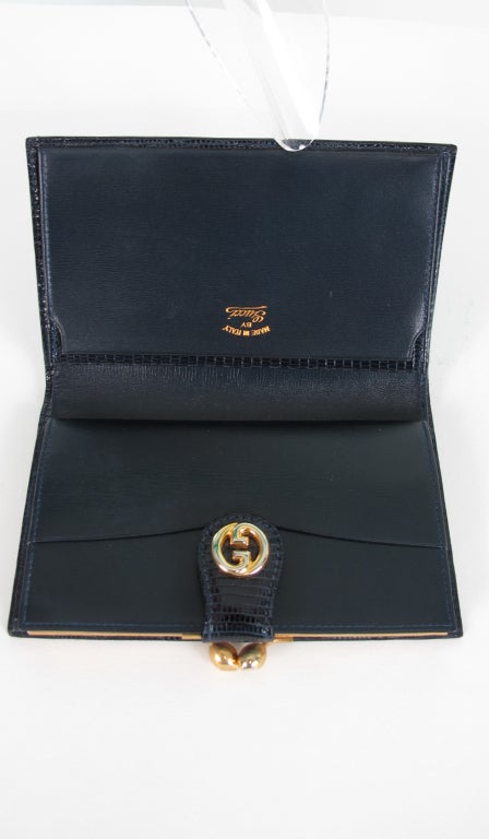 1970s Gucci lizard clutch wallet new in the box In New Condition In West Palm Beach, FL