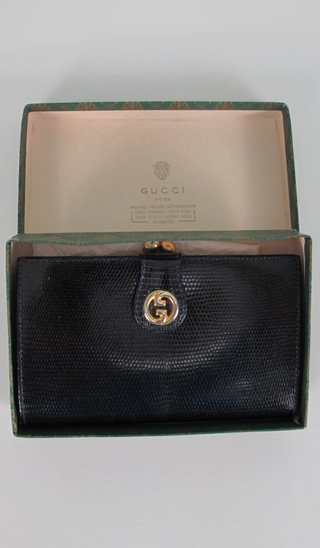 1970s Gucci lizard clutch wallet new in the box 3
