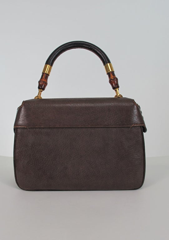 Gucci rare fitted dome top leather & bamboo handle bag 1960s 1
