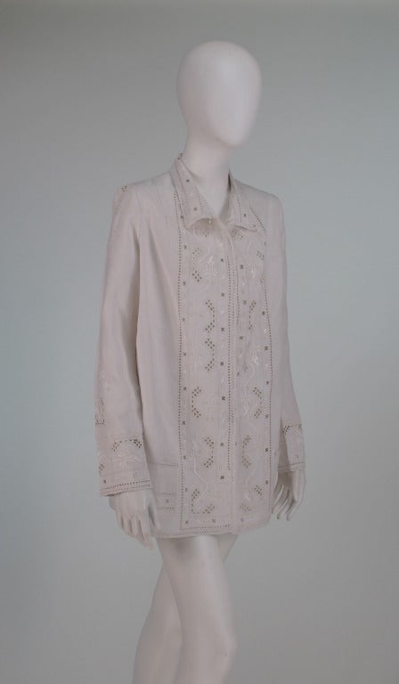1920s hand embroidered linen jacket In Excellent Condition In West Palm Beach, FL