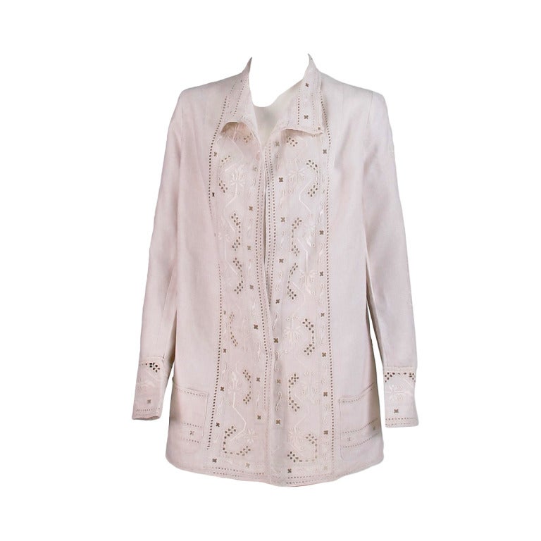 1920s hand embroidered linen jacket