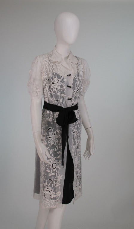 Women's French densley embroidered tulle dress 1930s
