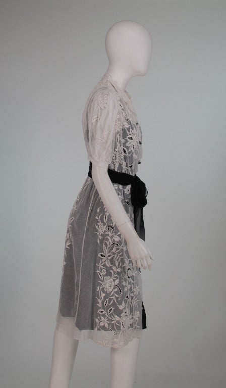 French densley embroidered tulle dress 1930s 1