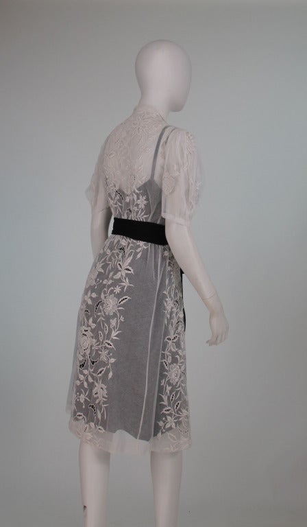 French densley embroidered tulle dress 1930s 2