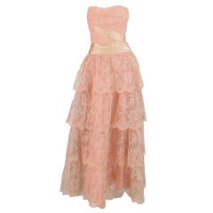 1950s Rosalie Macrini strapless tiered lace evening gown 5