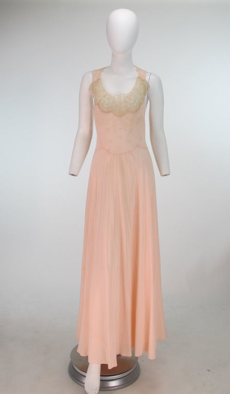 Trousseau gown peach silk crepe de chine, embroidery & lace