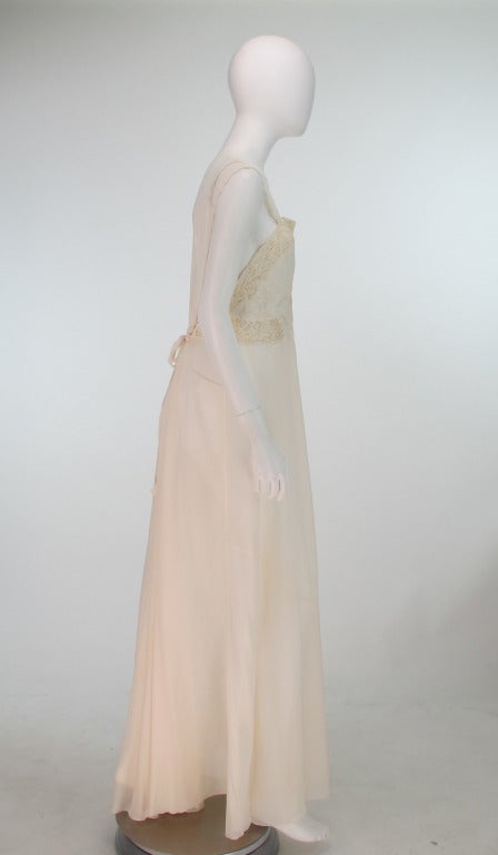 Women's Trousseau gown ivory silk crepe, embroidery & rosaline lace