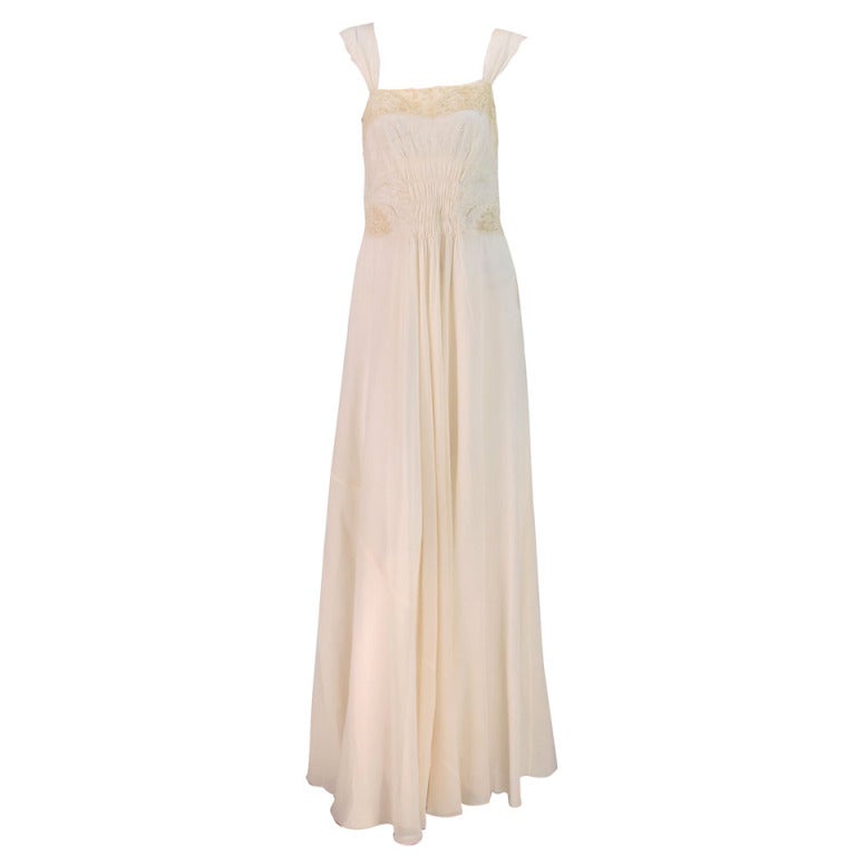 Trousseau gown ivory silk crepe, embroidery and rosaline lace at 1stdibs