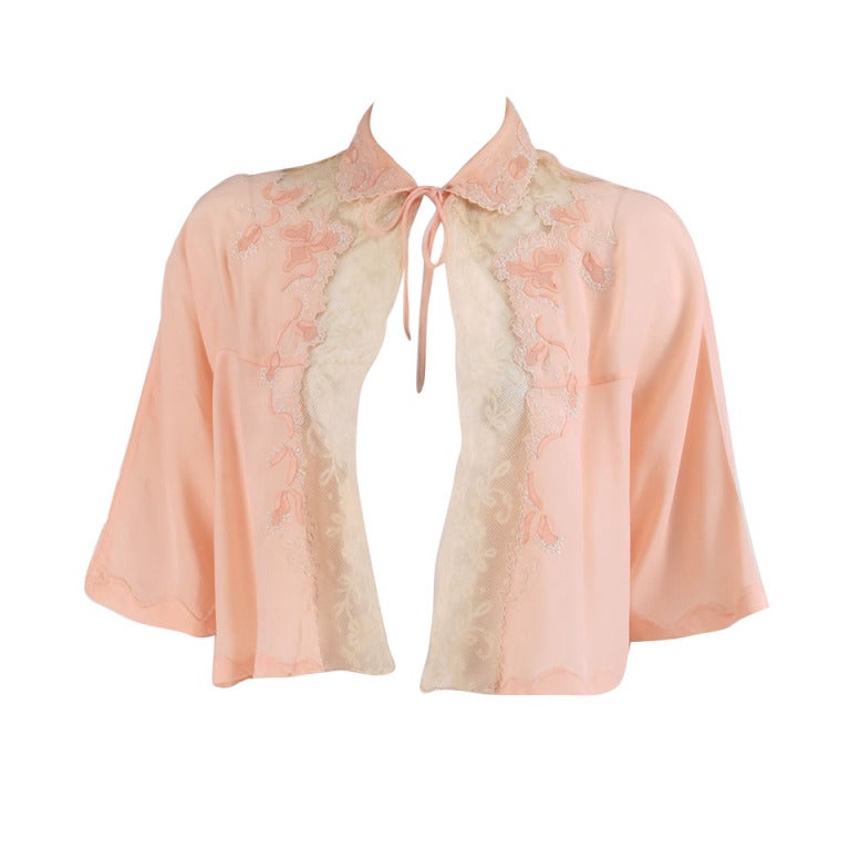 Trousseau jacket Peach silk crepe de chine embroidery 
lace
