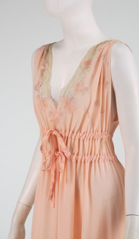 Trousseau gown peach silk crepe de chine embroidery & lace 2
