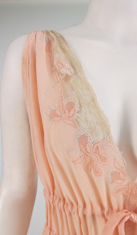 Trousseau gown peach silk crepe de chine embroidery & lace 3