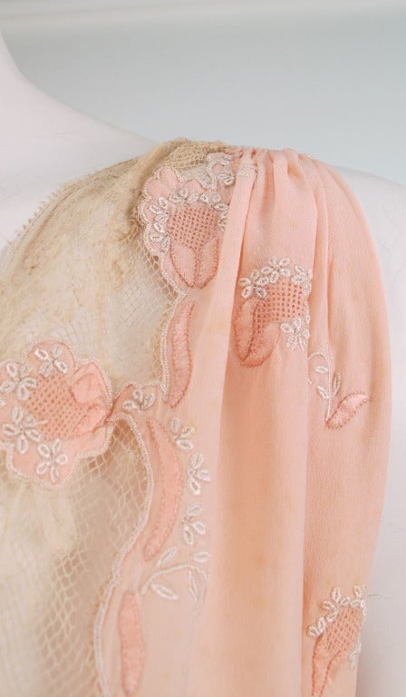 Trousseau gown peach silk crepe de chine embroidery & lace 4