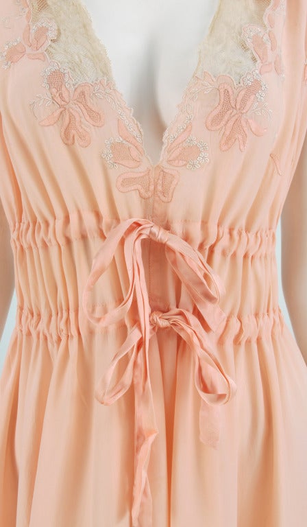 Trousseau gown peach silk crepe de chine embroidery & lace 5