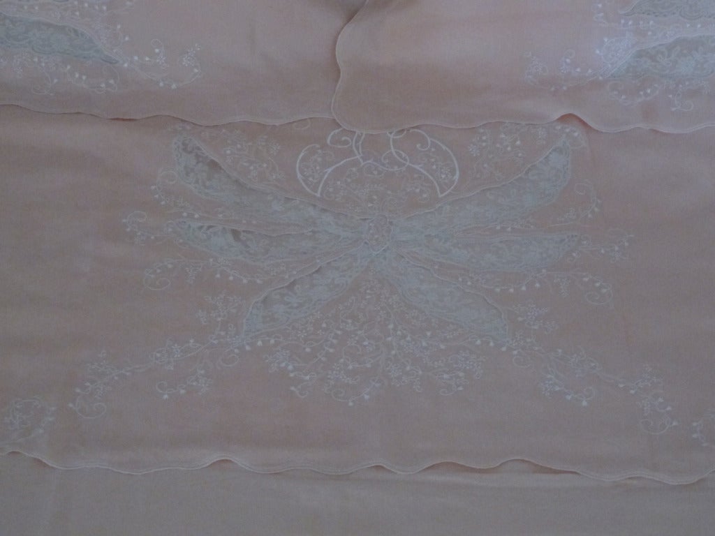 Trousseau sheet & shams embroidered linen, Valenciennes lace 3