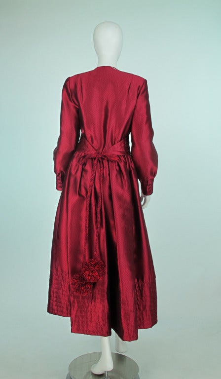 1970s Geoffrey Beene tongue-in-cheek garnet silk gown 1