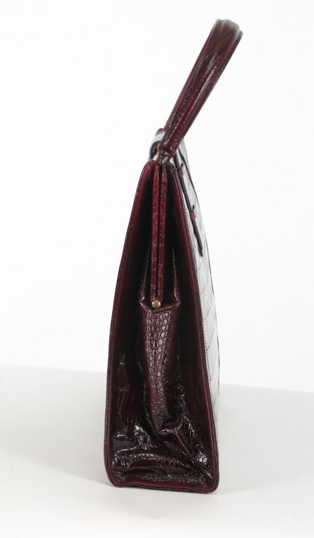 Lucille de Paris HUGE burgundy glazed crocodile handbag 1950s 1