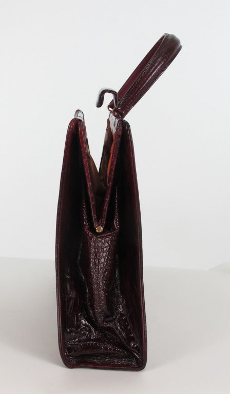Lucille de Paris HUGE burgundy glazed crocodile handbag 1950s 3