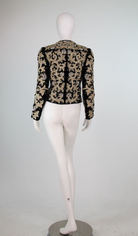 Women's Adolfo gold soutache & jewel velvet evening jacket