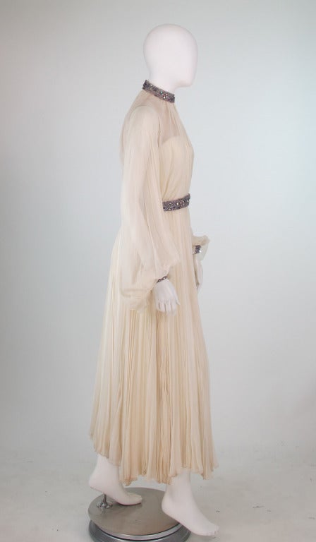 Beige Ivory chiffon gown with jewel trims Jose de Lema