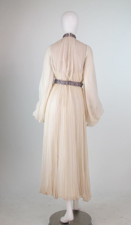 Women's Ivory chiffon gown with jewel trims Jose de Lema