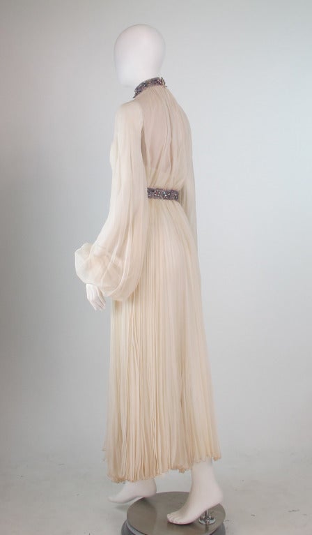 Ivory chiffon gown with jewel trims Jose de Lema 1