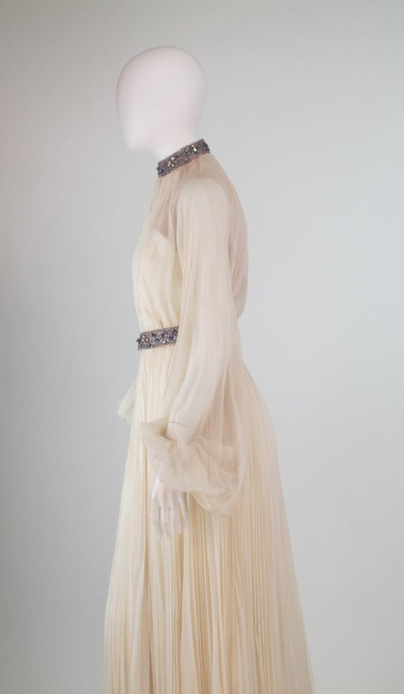 Ivory chiffon gown with jewel trims Jose de Lema 2