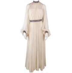 Ivory chiffon gown with jewel trims Jose de Lema