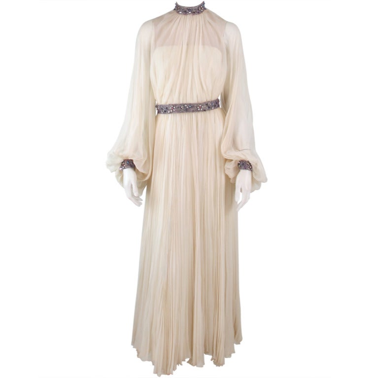 Ivory chiffon gown with jewel trims Jose de Lema
