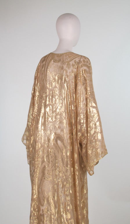 Women's Carolyne Roehm diaphanous gold tissue brocade evening robe
