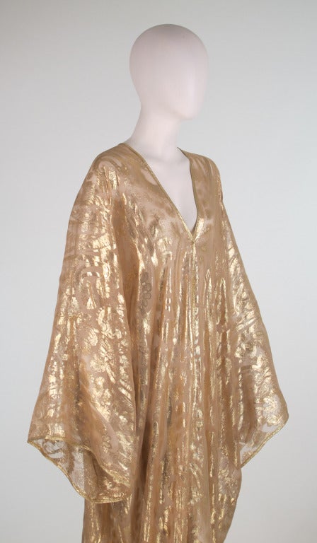 Carolyne Roehm diaphanous gold tissue brocade evening robe 1