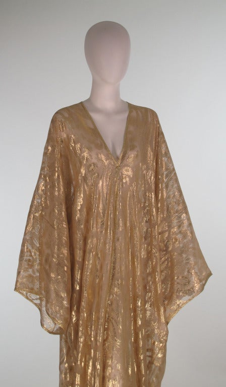 Carolyne Roehm diaphanous gold tissue brocade evening robe 2