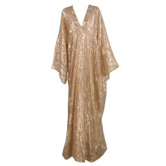 Retro Carolyne Roehm diaphanous gold tissue brocade evening robe