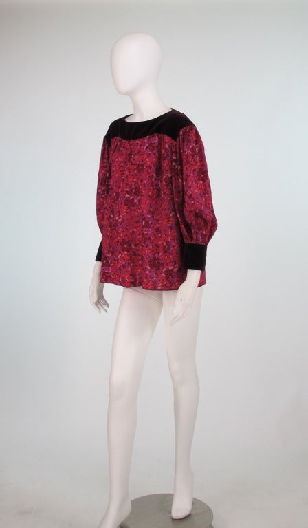 1970s Yves St Laurent challis & velvet peasant blouse