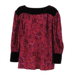 1970s Yves St Laurent challis & velvet peasant blouse