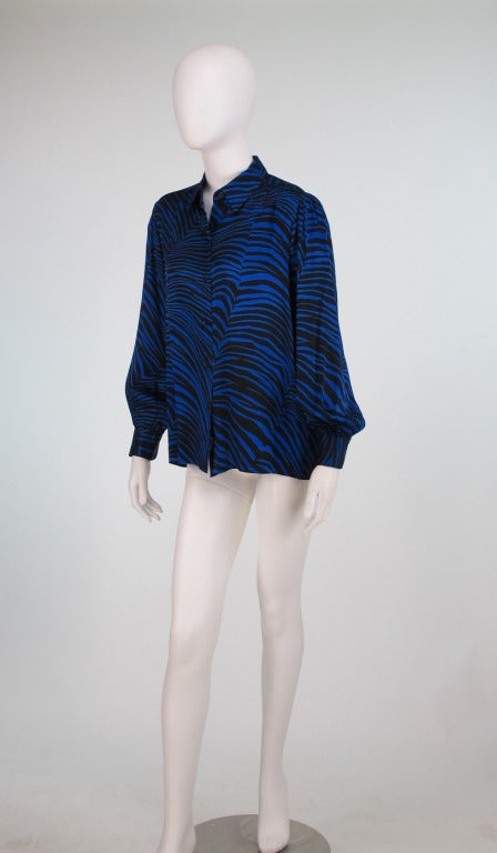 Black Yves St Laurent  YSL zebra stripe silk blouse