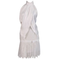Valentino white crepe back satin halter & tiered lace skirt set