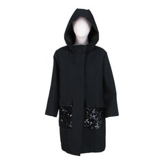 Vera Wang cloque evening coat with sequin pockets & hood