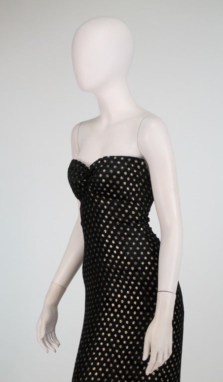Ellene Warren Meerjungfrauenkleid aus goldgepunktetem Pannesamt 1980er Jahre 3