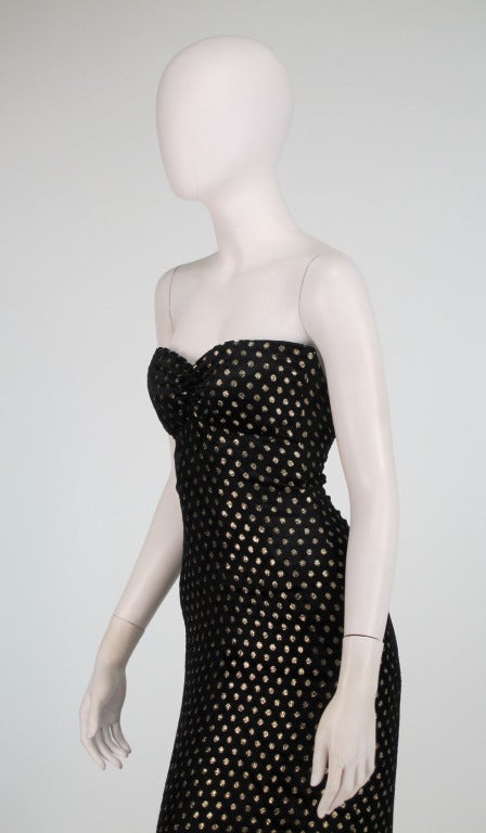 Ellene Warren mermaid gown in gold dot panne velvet 1980s 2