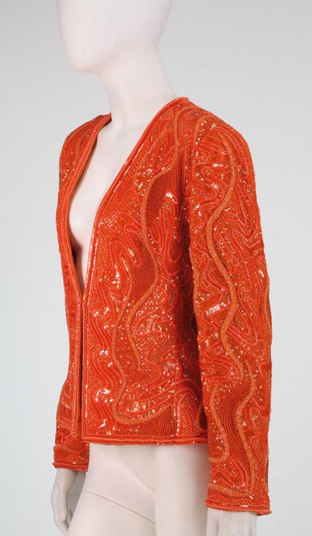 Bill Blass persimmon & hot pink bead & sequin evening jacket 4