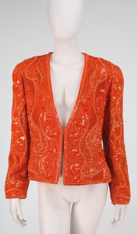 Bill Blass persimmon & hot pink bead & sequin evening jacket 5