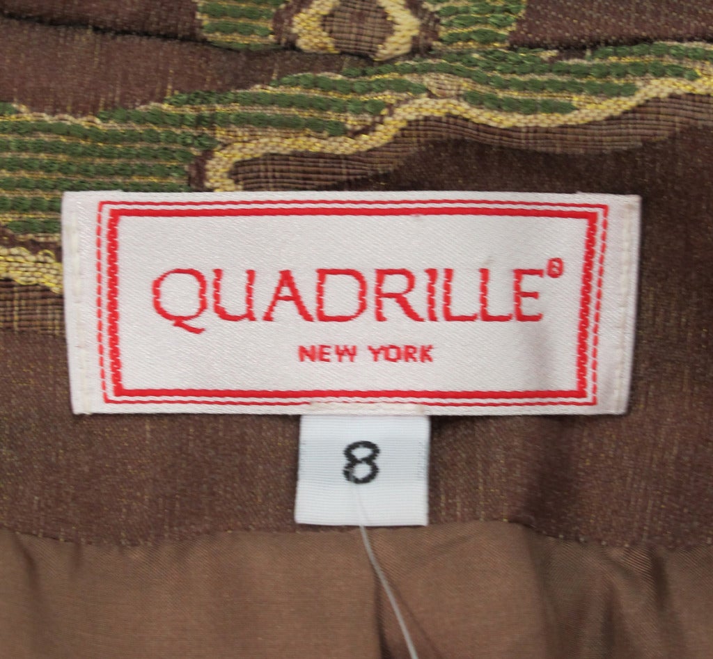 Quadrille Couture New York mink trimmed brocade suit 3