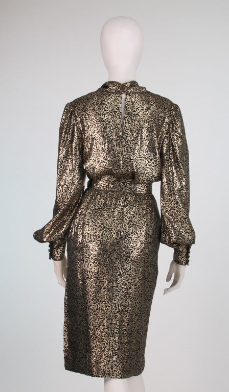 Yves St Laurent YSL gold and black tissue silk brocade blouse and skirt ...