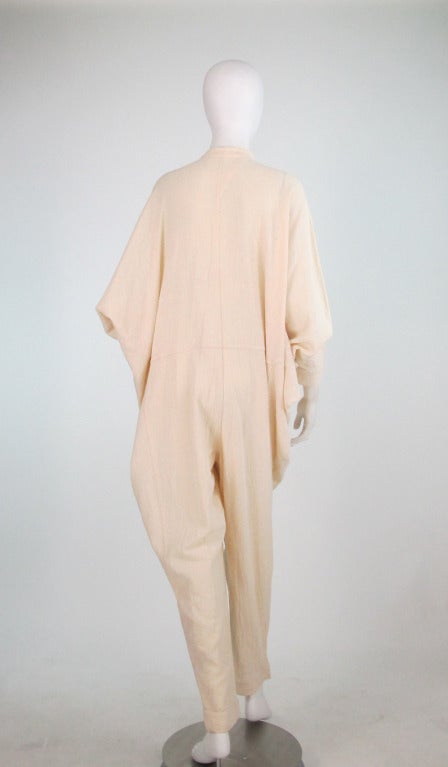 Issey Miyake cream rough linen jumpsuit In Excellent Condition In West Palm Beach, FL