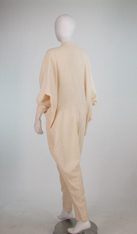 Women's Issey Miyake cream rough linen jumpsuit