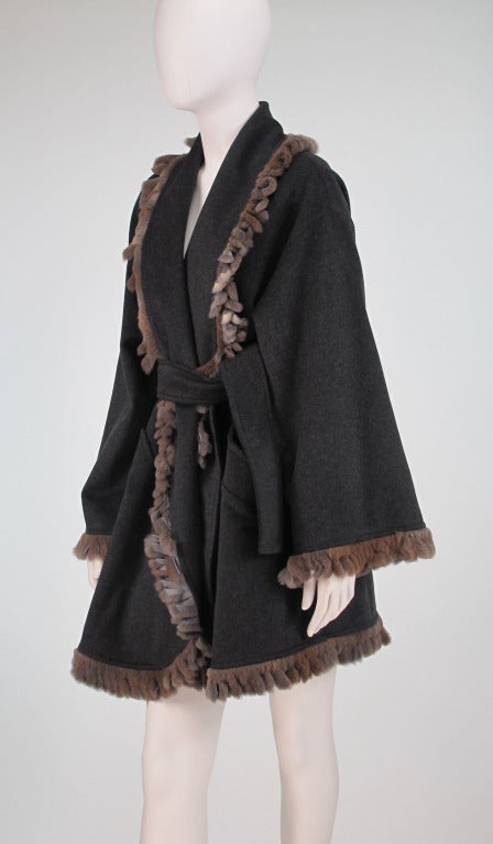 Women's 1980s Fendi fur trimmed wrap coat