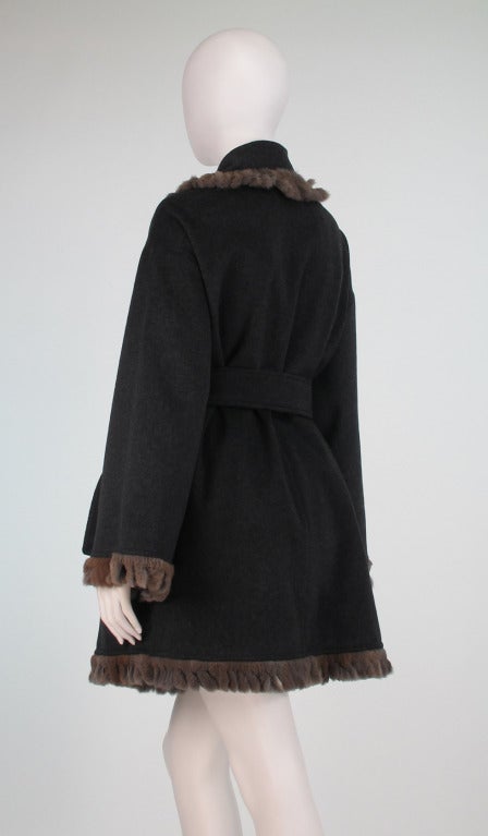 1980s Fendi fur trimmed wrap coat 2
